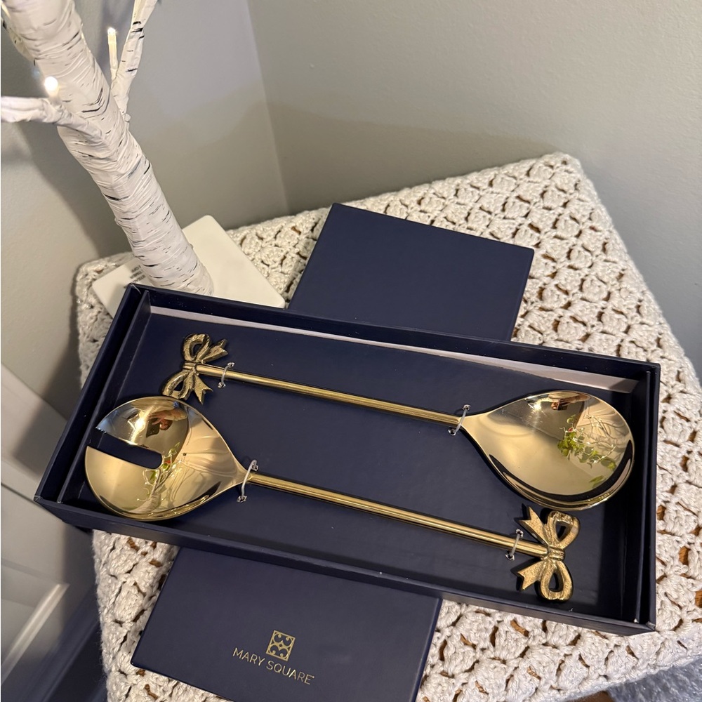 Mary Square Gold-Tone Salad Servers